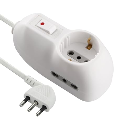 Electraline 61991 Multiprise 3 Places P40 Polyvalente 2 USB (1 Type A 1 Type C) 17 W Avec Interrupteur Avec Protection Contre Surcourant, Fiche Petite Italienne 10 A Gain De Place, Câble 1,5 M