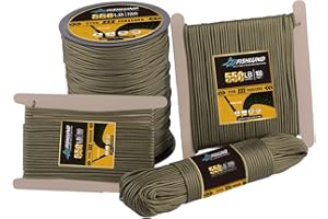 FISHLUND Paracord 550 lb, 7 Strand Type III Paracord Rope 50ft, High Strength Nylon Parachute Cord for Camping, Survival, Tactical and Hiking, Army Green