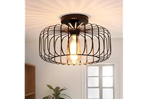 ‎FRIDEKO HOME FRIDEKO HOME Deckenleuchte Schwarz,Modern Deckenlampe aus Metall E27-Fassung,1 Flammige Runde Lampenschirm Hängelampe für Küche Flur Wohnzimmer Schlafzimmer Esszimmer