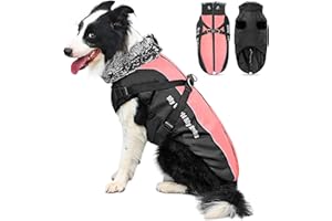ALLSOPETS Cappotto per Cane Impermeabile e Caldo con Pettorina Integrata e Strisce Riflettenti, Giacca Invernale per Cani di Taglia Media e Grande (Rosso Corallo, 3XL)