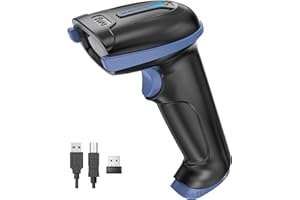 Tera Lector de código de Barras inalámbrico con Cable con indicador de Nivel de batería Escáner de código de Barras Impreso digitalmente 1D 2D QR Plug and Play, Modelo D5100 Azul