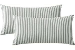 ‎SOULFUL SOULFUL Kissenbezüge 40x80 Baumwolle Gestreift, Jacquard Gewaschene Baumwolle Boho Kissenbezüge öKotex Zertifiziert mit Reißverschluss-Salbei Grün