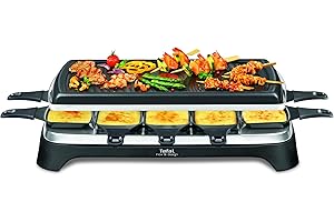 ‎TEFAL Tefal Raclette Grill Ambiance, Raclette 10 Personen, inkl. Tischgrill-Funktion, Grillplatte antihaftbeschichtet + spülmaschinengeeignet, abnehmbares 2 Meter-Kabel, schwarz, Edelstahl, 1350W, RE4588