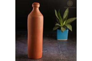 Swadeshi Blessings Exclusive Range Wasserflasche, unglasiert, mit TonKorken, Erdwasserflasche, Schlammflasche, Mitti Ke Flasche, ayurvedischer Artikel (mit SpiegelFinish) + ASH zur Reinigung (1