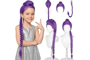 ZTBFHLZQ Perruque Costume Chasseur Pour Enfants, perruque rumi kpop demon hunter, Demons Hunter Cosplay Wig, Perruque Violette pour Femme, Accessoires De Cosplay Réalistes Pour Halloween Et Carnaval