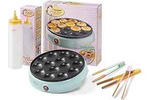 Bestron APFM700SDM+ABOTTLEV+ATONG3 Poffertjes Maker + Bouteille de Pâte + Pinces de Cuisine Plastique Jaune/Rose