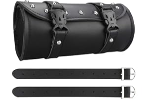 Wiipara Motorcycle Saddle Bag - Handmade PU Leather Handlebar Tool Bag, Round Barrel Shape Waterproof Roll Pouch With Straps for Scooter Front or Side (Medium)