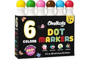 Chalkola 6 Washable Dot Markers for Toddlers 1-3 | Non Toxic Bingo Daubers for Toddlers 2-4 | Preschool, Kindergarten Paint Stamp Markers Set - Dot Art and Crafts Supplies for Kids
