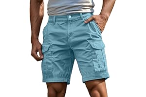 Generisch Pantalones cortos cargo para hombre, pantalones cargo bermudas y trabajo con botón de cremallera, más bolsillos, pantalones cortos deportivos para exteriores, verano, monocolor, clásicos