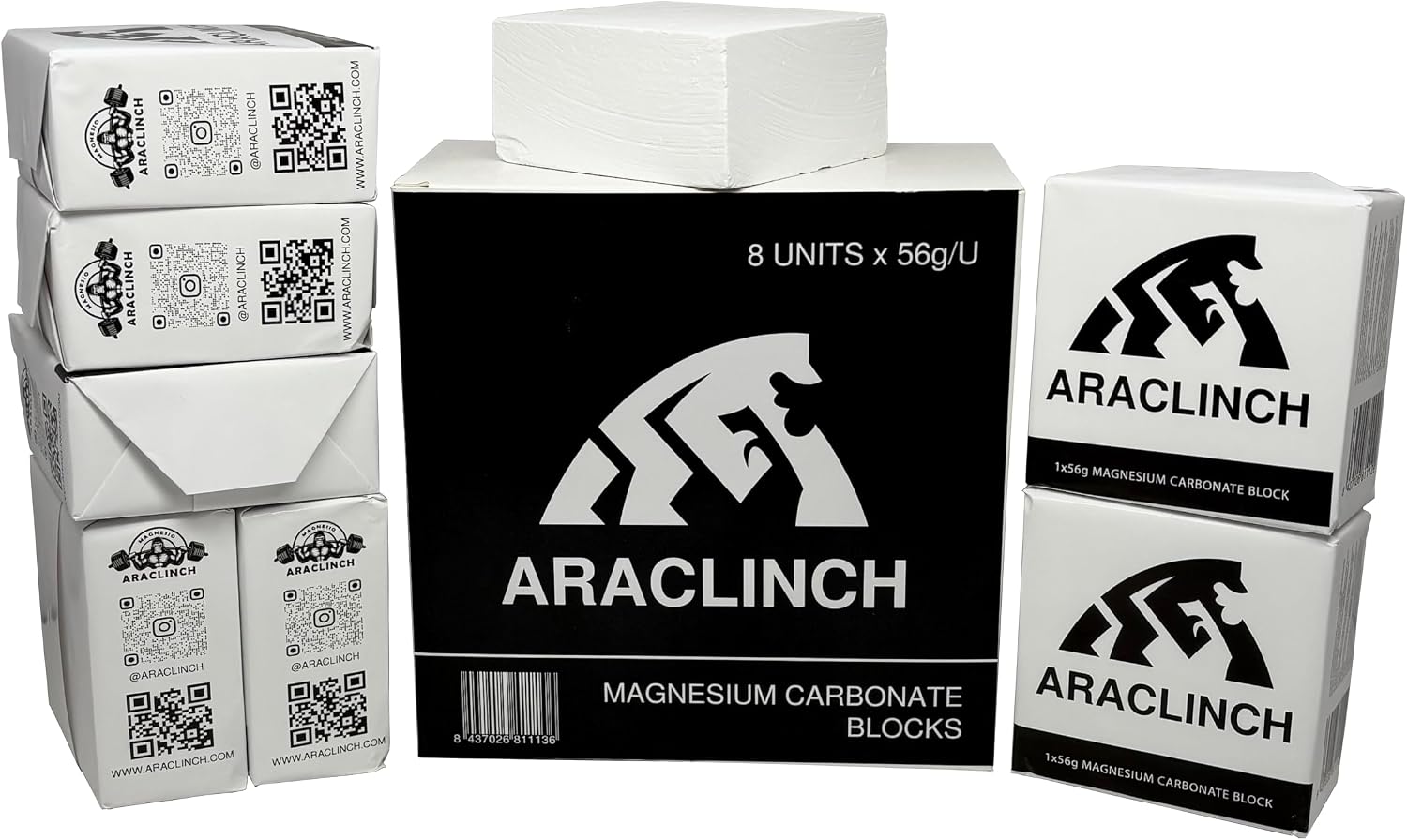 ARACLINCH Bloque de magnesio 56gx8u, Bloques de magnesio para Escalada, Crossfit, Gimnasio, Halterofilia, Calistenia, Tiza para Entrenamiento, magnesio Escalada
