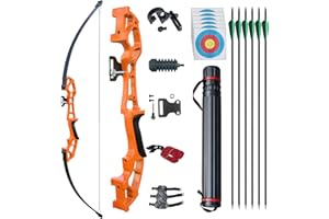 D&Q Arc de Chasse Adulte Arcs de tir à l'arc Arc et flèche Adulte Riser en métal 50 Pouces 30lbs 40lbs avec 6 Flèche en Carbone Mélangé (Orange, 40LB)