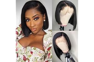 OXEYEGIRL 13x4 Lace Front Bob Wigs Perruque Cheveux Humains 180% Densité HD Transparent Straight Lace Front Wigs Human Hair Perruque Bresilienne Lace Frontal Cheveux Humain 10 Pouces(25CM) Bob Wig