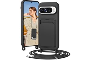 BENTIACC Handykette Silikon Hülle für Google Pixel 9 Pro XL mit Band, Handyhülle mit Kartenfach, Abnehmbar Kordel Kette, Stoßfeste Schutzhülle für Google Pixel 9 Pro XL (Schwarz)