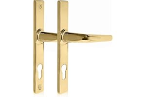 SCHLOSSER TECHNIK XFORT Uros Polished Brass (PZ 70mm, Screw Hole Distance 180mm, Overall 205mm) Zamak Ferco Door Handle Replacement, UPVC Front Door Handle Compatible with GU Ferco Locking System
