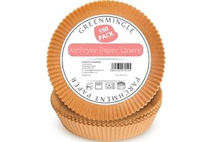 GreenMingle Premium Quality 7.9 Inch Air Fryer Paper | 150PCS Air Fryer Liners | Non-Stick & Waterproof | Heat Resistant Disposable Parchment Papers for Airfryer, Baking, Roasting & Cooking (7.9 Inch)