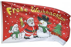 Flaggenfritze Fahne Weihnachten 150x250 cm mit 3 Metallösen, Flagge Frohe Weihnachten Rentier und Weihnachtsmann Rot, wetterbeständig, Polyester, doppelt genäht, Weihnachtsflagge Deko