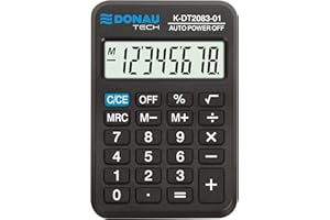 DONAU TECH kalkulator / 8-cyfrowy funkcja korzenia/8,9 x 5,6 x 1,1 cm/czarny/kalkulator z 8-cyfrowym wyświetlaczem, zasilanie bateryjne, kompaktowa konstrukcja