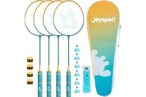 Adult Badminton Rackets Set of 4 for Outdoor Backyard Games,Including 4 Rackets, 6 Nylon Shuttlecocks, 4 Replacement Grip Tap