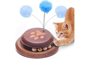 Pokzon Jouet interactif pour Chat en Bois à Double Couche Rotatif Smart Track Ball Rouleau à Bascule Cadeaux Table de Tournage (Bleu)