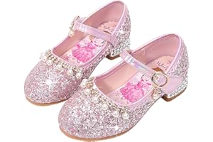 YOGLY Girls Princess Shoes ELSA Mary Jane High Heels Dress up Christmas Carnival Birthday Theme Party Costume Kids Crystal Sequin Wedding Bridesmaids Shoes Cosplay Fancy Halloween Blue Pink Silver 03