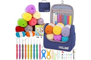 Knitiss Crochet Kits for Beginners Adults, All in One Crochet Crochet Starter Kit with 840 Yards Crochet Yarn, 9 Size Ergonomic Crochet Hooks 2.0mm~6.0mm