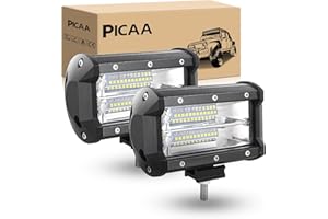 PICAA 2 piezas Faro Trabajo LED Focos de Coche 12V 24V 5 pulgadas 72W 7D Faros Led Tractor 6000K IP67 Impermeable Off-road Foco de Trabajo LED para Moto ATV SUV Tractor Camión Barco