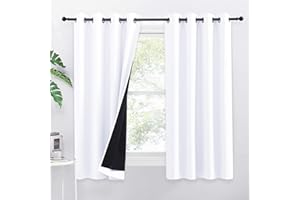 PONY DANCE Cortinas Blancas Dormitorio 2 Piezas Cortinas Cortas Opacas con Ojales Cortinas Termicas Aislantes Frio y Calor Cortinas Cortas para Ventanas, 140x145 CM, Blanco