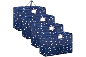 SUNNOW 4 Pcs 105L Large Storage Bag, Large Moving Bag with Zips for Moving Storage Clothes Bedding Duvet Quilt Blankets Waterproof Moving Totes Christmas Storage Containers (Dark blue)
