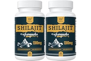 ‎SOLAVICA Shilajit Kapseln 1300mg Tagesdosis mit Ashwagandha-Wurzel-Extrakt, 60% Fulvosäure, Reines Hochdosiertes Kapseln (2er Pack)