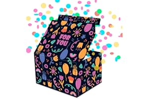 FETTIPOP Scatola Regalo DIY, Scatola per Regalo Esplosiva Coriandoli (fiori arcobaleno) 18,5 x 14 x 11 cm, Sorpresa Confezione Scatola Regalo Amore Lui Lei Auguri Anniversario Compleanno