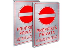 2 Pz Ashoaza Cartello Proprietà Privata in Alluminio Spazzolato Cm 20 x 30 - Cartelli Vietato L'accesso ai non autorizzati - Impermeabile - Con 4 fori e adesivi (Cartelli Proprieta Privata)