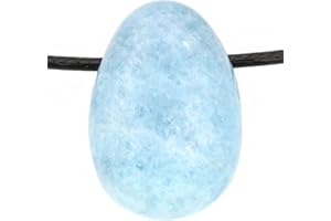 LAKADA Véritable pendentif en aigue-marine en forme de goutte avec ruban en coton ciré - Pierre de tambour percée - Fermeture rotative en acier inoxydable