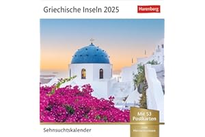 Griechische Inseln Sehnsuchtskalender 2025 - Wochenkalender mit 53 Postkarten: Reise-Kalender mit 53 hochwertigen Postkarten der schönsten Plätze ... 16 x 17,5 cm (Sehnsuchtskalender Harenberg)