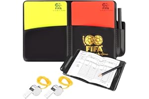 Cartes d'Arbitre de Football, 2 Métal Sifflet Arbitre, Cartons Jaune et Rouge Carton Arbitre Set Carton Arbitre Kit avec Carte d‘Arbitrage Crayon pour le Jeu de Football Basketball Sport Scolaire