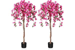 Fopamtri Piante Finte da Interno da 120cm Pianta Artificiale con Rosa Fiori, Grandi Albero Artificiale per Soggiorno Camera da Letto Balcone Decorazioni (2 Pack)