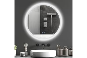 kleankin Specchio Bagno Rotondo con Luce LED Ø60cm, 3 Colori Luce, 3000-6500K, Interruttori Touch, Specchio da Parete Antideflagrante con Luminosità Regolabile, Funzione Memoria, Antiappannamento