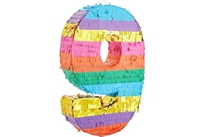 BLUE PANDA Small Rainbow Pinata Number 9 for Kids Birthday Party (11.4 x 16.5 x 3 In)