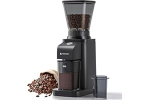 Molinillo de café AMZCHEF con muelas cónicas y 48 ajustes de molienda precisos, capacidad de 250 g, para café de goteo, expreso y prensa francesa, antiestático, interruptor de un solo botón