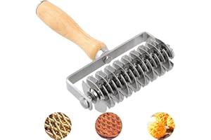 LEPIDI Cortador de Hojaldre de Acero Inoxidable, Cortador Rodillo Repostería Celosía Masa, con Mango Madera Cortador de Rejilla de Rodillos de Rejilla, Herramienta para Hornear Galletas, Cuchillo de Pizza
