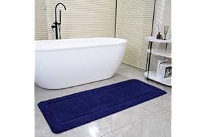 SOANNY Tappeto da Bagno Blu Grande in Microfibra Morbida, Retro Antiscivolo e Assorbente, Ispessito e Lussuoso, Lavabile in Lavatrice, 60 x 150 cm