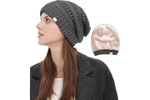 Hat Hut Berretto invernale da donna foderato in raso, foderato in seta, morbido berretto per capelli, berretto morbido lavorato a maglia calda