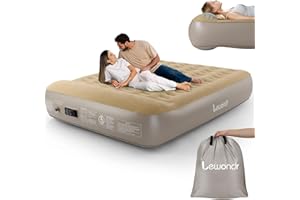 Lewondr Colchón Hinchable Matrimonio con Bomba Integrada, 203x152x33CM Colchón Hinchable con Almohada, Colchoneta Hinchable Auto Rápida 3Min para Camping Casa Invitados Viaje Hotel(250kg Máx), Khaki