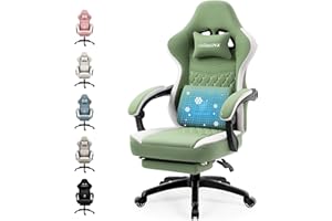 Dowinx Chaise Gaming Tissu avec Coussin à Ressorts ensachés, Fauteuil de Gamer Massage avec Repose-Pieds, Chaise Ergonomique pour PC Gamer Chaise de Bureau capacité de Charge 150 kg, Vert