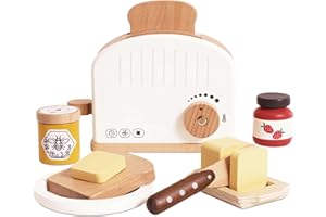 Le Toy Van - Honeybake Wooden Toaster Breakfast Set Pretend Kitchen Play Toy Set , Kids Role Play Toy Kitchen Accessories