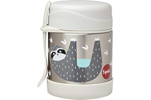 3 Sprouts, Thermos Porta Cibo, Realizzato in Acciaio Inossidabile con Cucchiaio/Forchetta, Ideale come Porta Pranzo per Bambini, Decorato con Bradipo Grigio, 8,90x12,50 cm