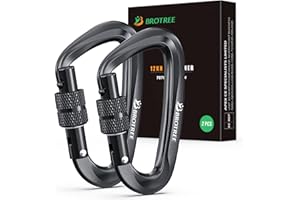 Brotree Mousqueton Verrouillage Aluminium 12KN (1200 kg) Charge Lourde Mousqueton Tactique Vis pour Hamac, Camping, Randonnée, Extérieur - 8cm Forme D - Paquet de 2 ou 4