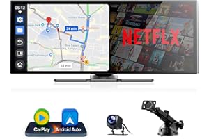 Volam 10.25 Pulgadas Pantalla Coche Inalámbrico Carplay Compatible con Netflix/Youtube,Carplay y Android Auto,Pantalla para Coche con 1080P Cámara de Marcha atrás,Navegador GPS,2.4G/5G WLAN Bluetooth