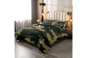 HOMEWISH Juego de edredón de camuflaje verde para niños, tamaño King Army Lightweight Down edredón para adolescentes y hombres, decoración de la habitación de la campaña retro con patrón geométrico militar