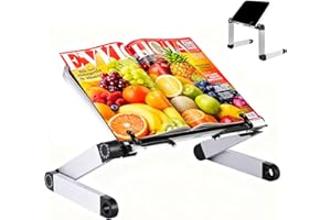 SILVOTEK Atril para Libros -Altura y ángulo Ajustable Soporte para Libro, Atril de Lectura con Brazos de Aluminio y Clips de Carpeta, Soporte Libros para Big Heavy HardCover, Receta y portátil iPad