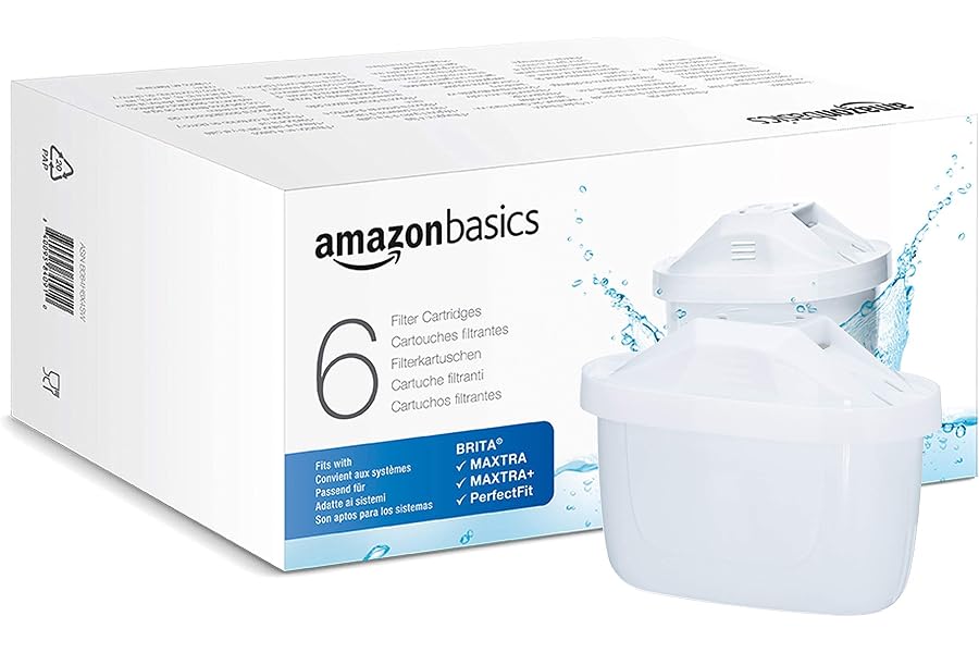 Amazon Basics Cartuchos filtrantes de Agua, 6 Unidad, Paquete de 1, Aptos y compatibles con Todas Las jarras BRITA Incl. Perf